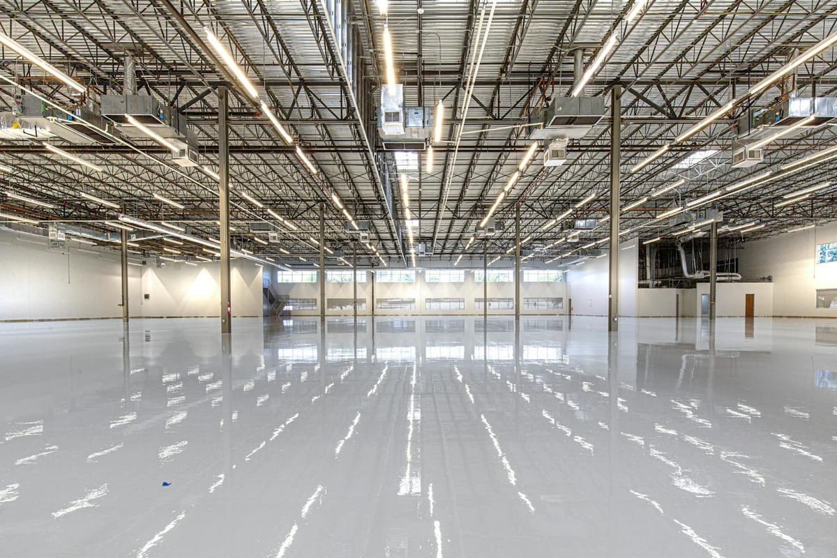 Illustrative example of a high-gloss polyaspartic-coated floor